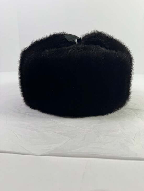 Vintage Men's Genuine Black Mink Fur Russian Ushanka Trapper Hat